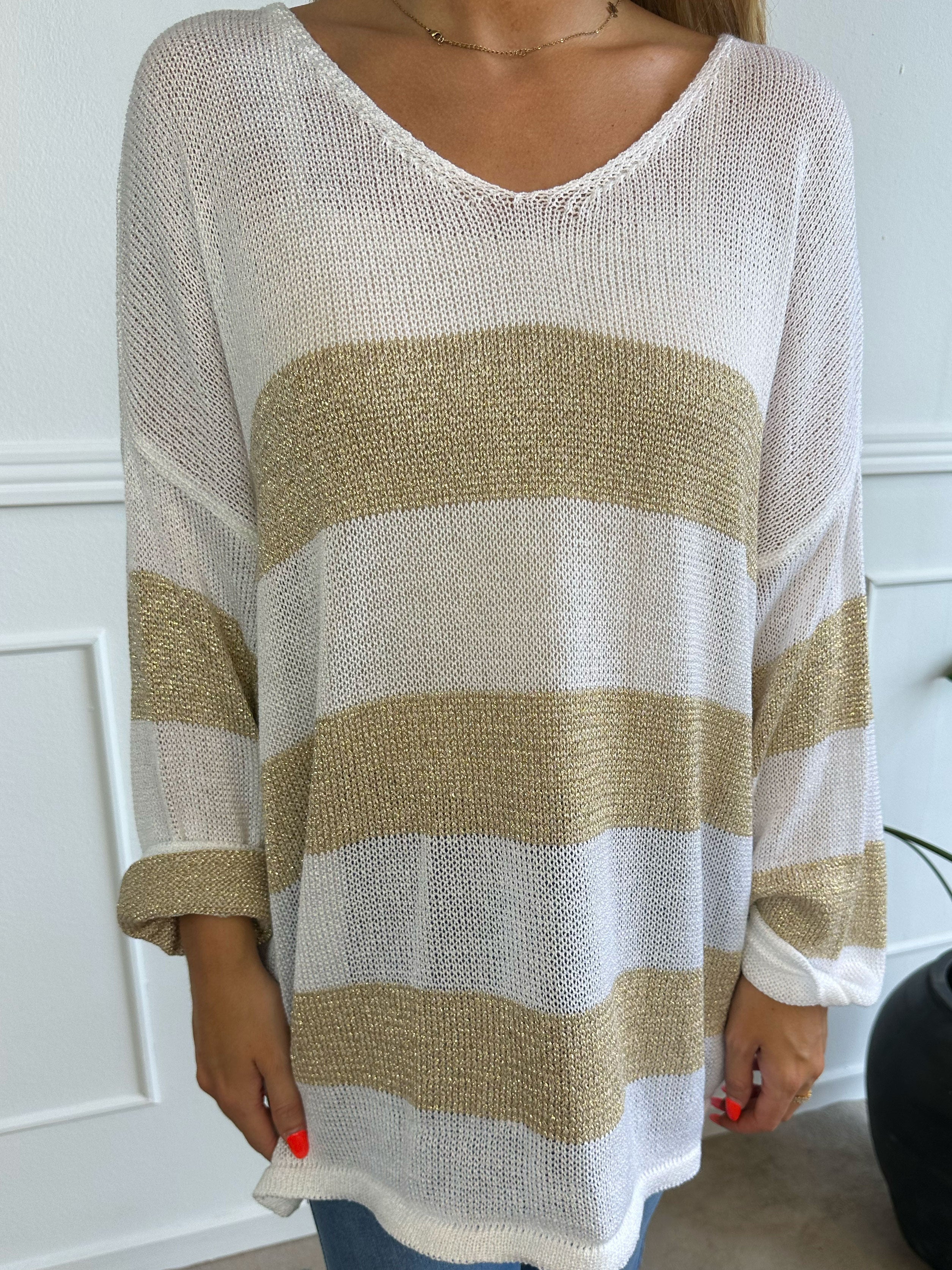 Dima - Strik i viskose med guld striber